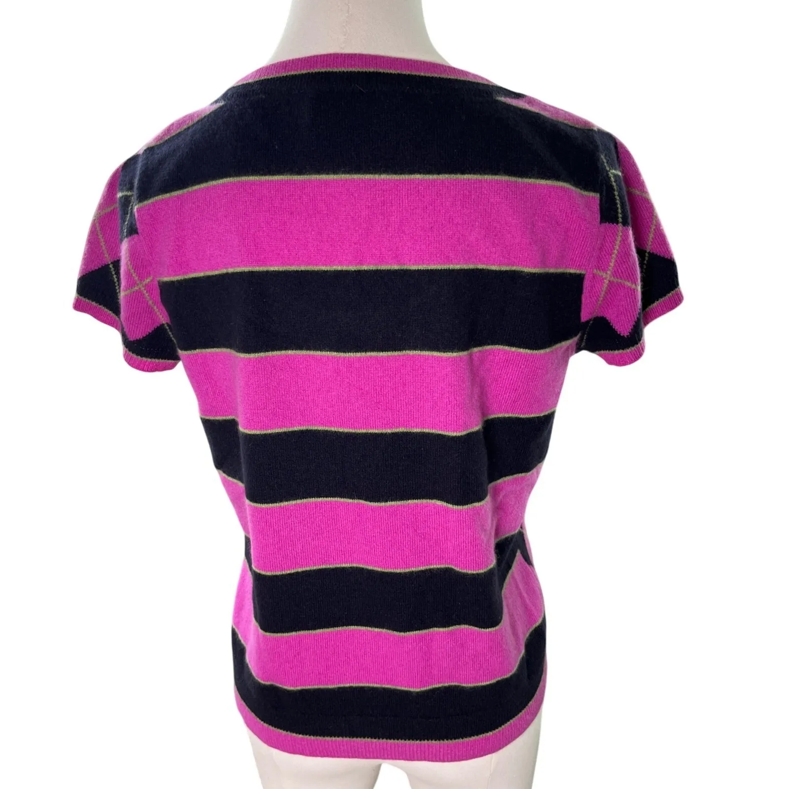 Talbots Cashmere Argyle Sweater Pink Black Preppy Y2K‎ Academia - Image 3