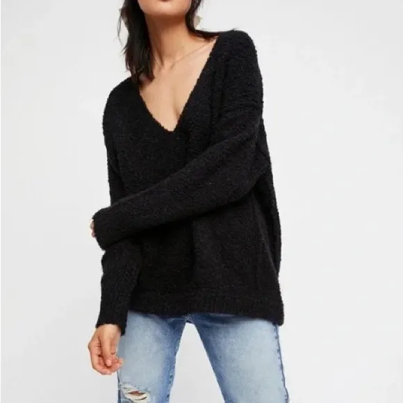 Fuzzy Free People Lofty Black V-Neck Sweater - Image 2