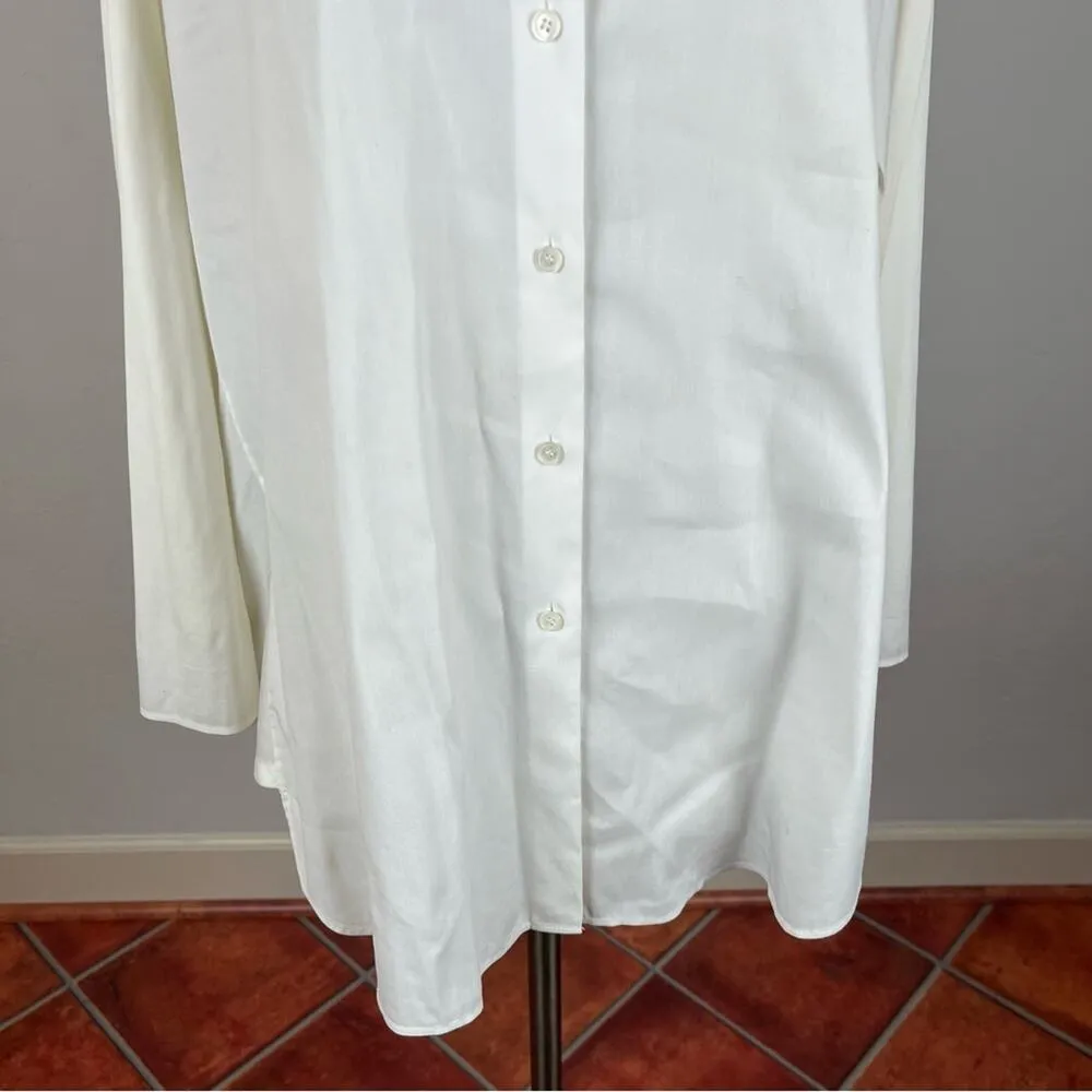 Lafayette 148 New York White Crepe Button Up Shirt - Image 4