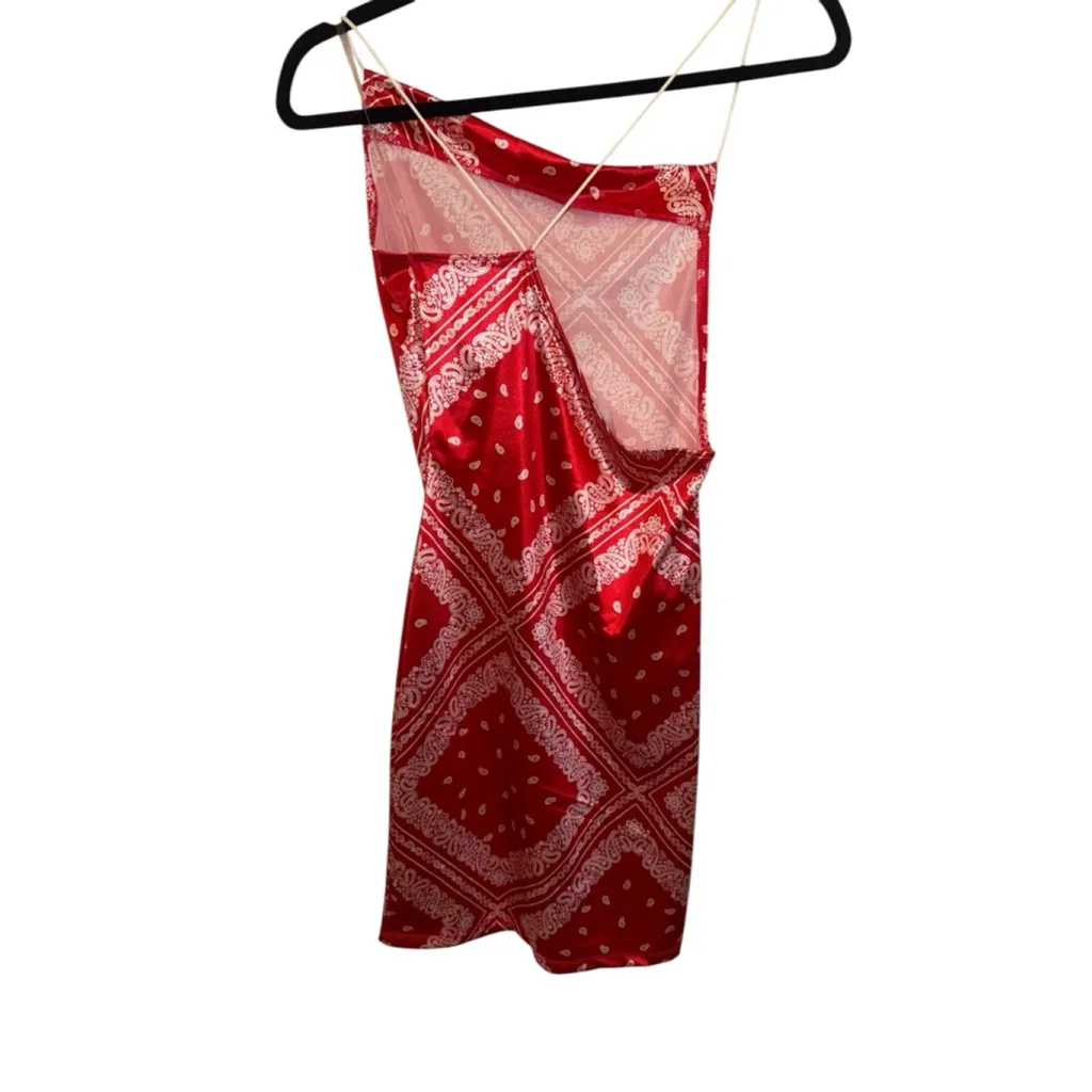 Red & White Bandana Print Mini Dress S - Image 2
