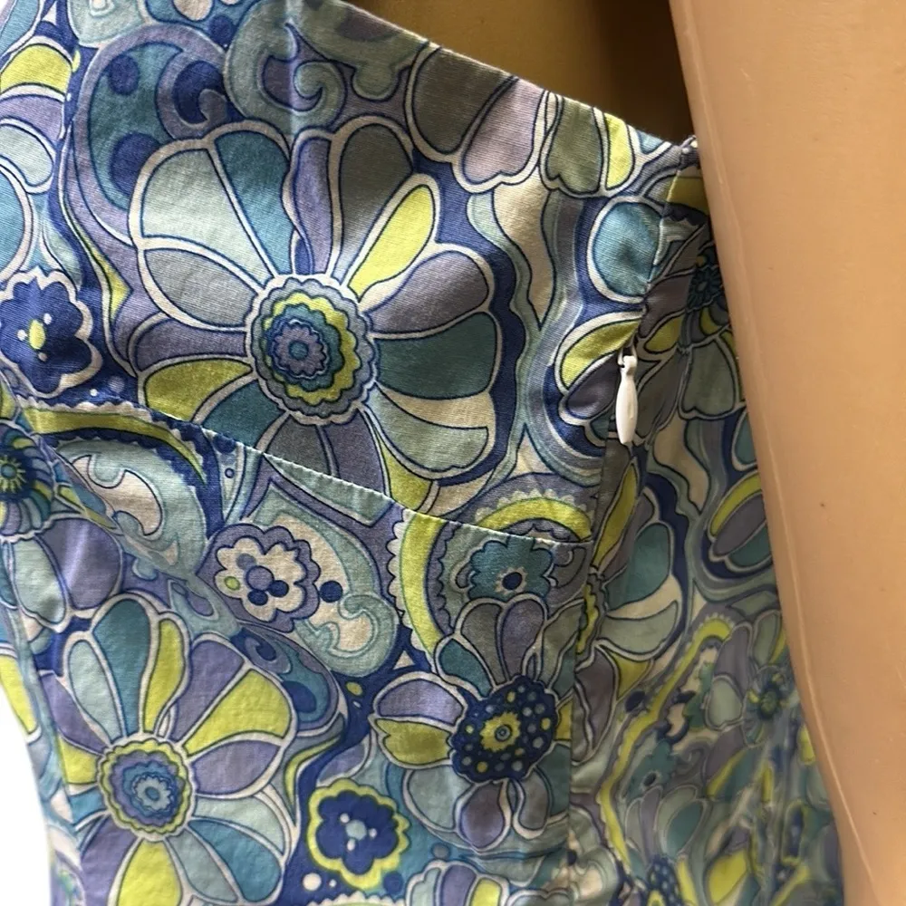 Paraphrase Blue Floral Lace Accent Cotton Sleeveless Side Slit Dress Womens 8 - Image 5