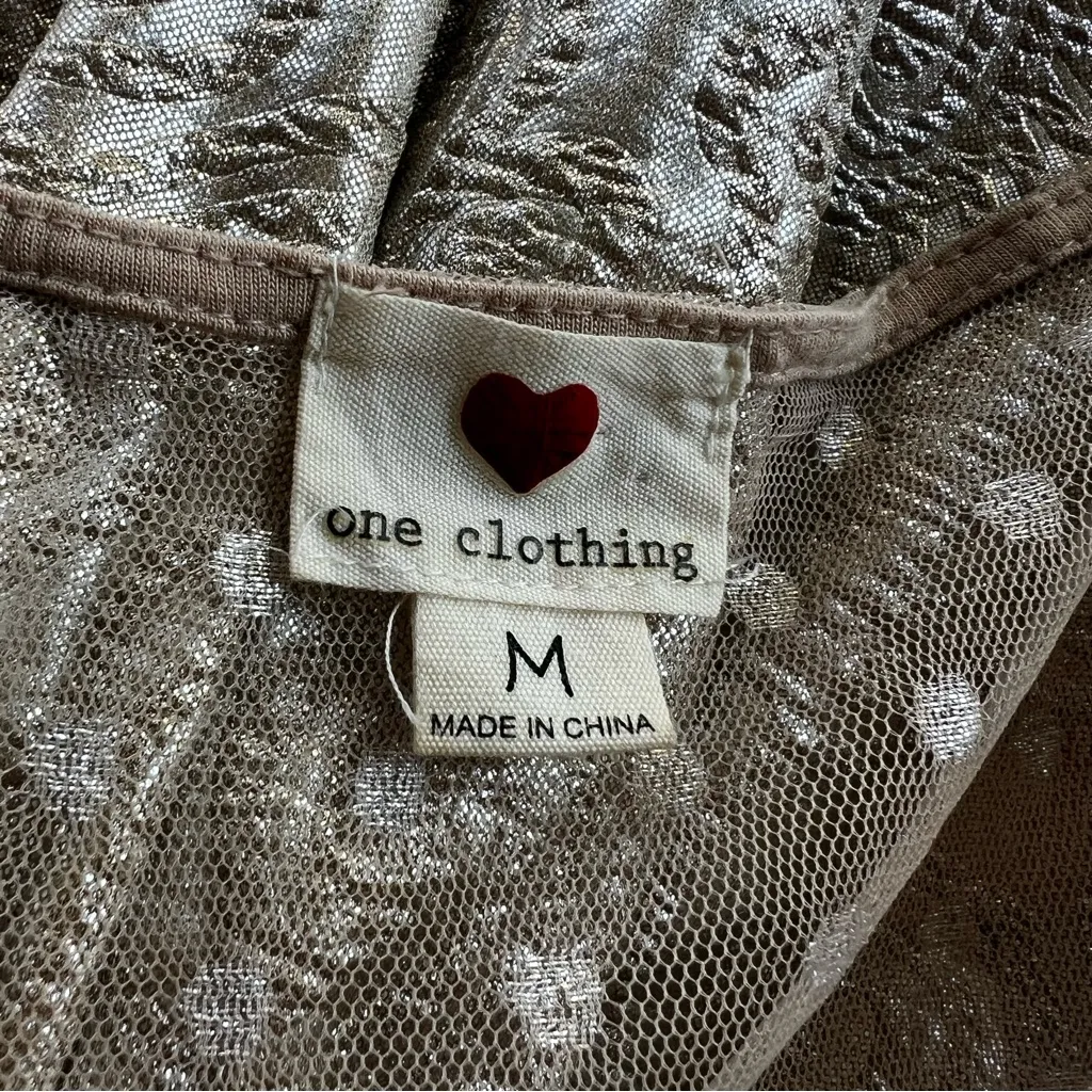 One Clothing Gold Metallic Mesh Illusion Fit and Flare Mini Dress M (jrs) - Image 14