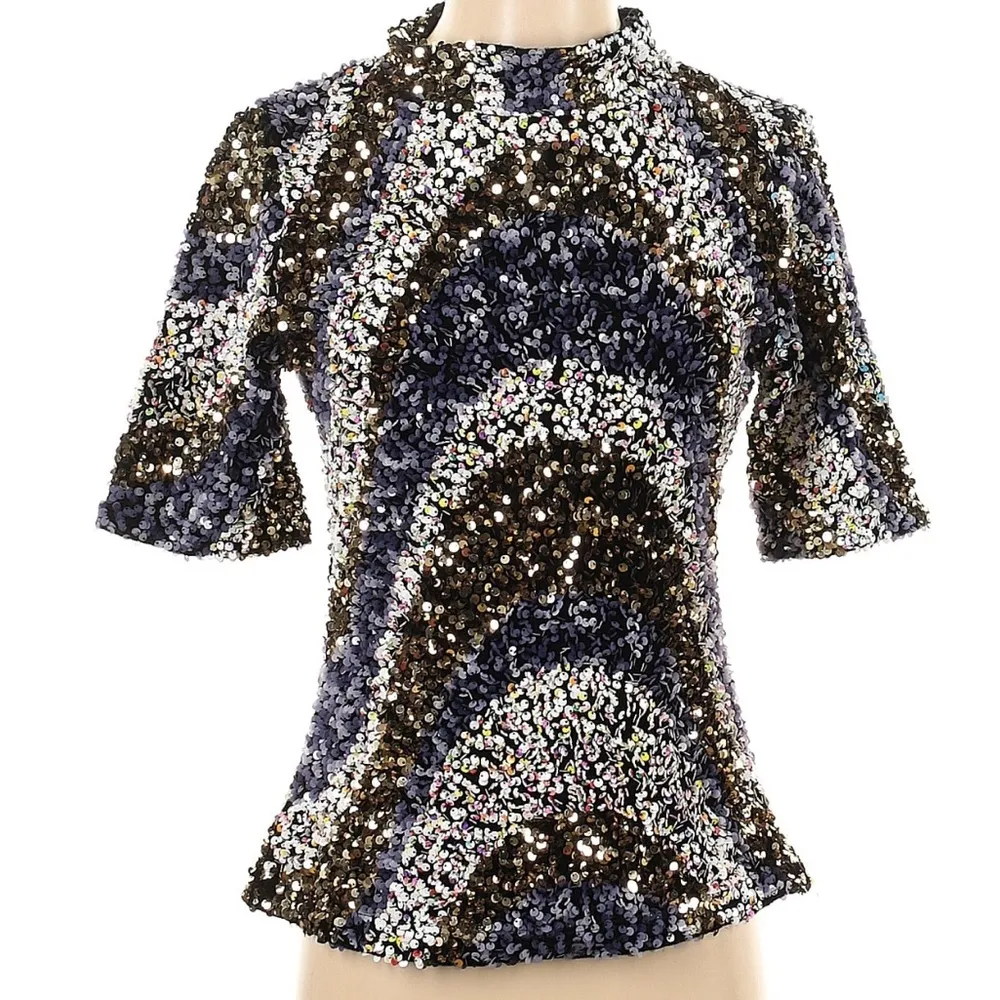 Anthropologie Maeve Mirabella Sequined Mock Neck Blouse Top Size XS - Image 2