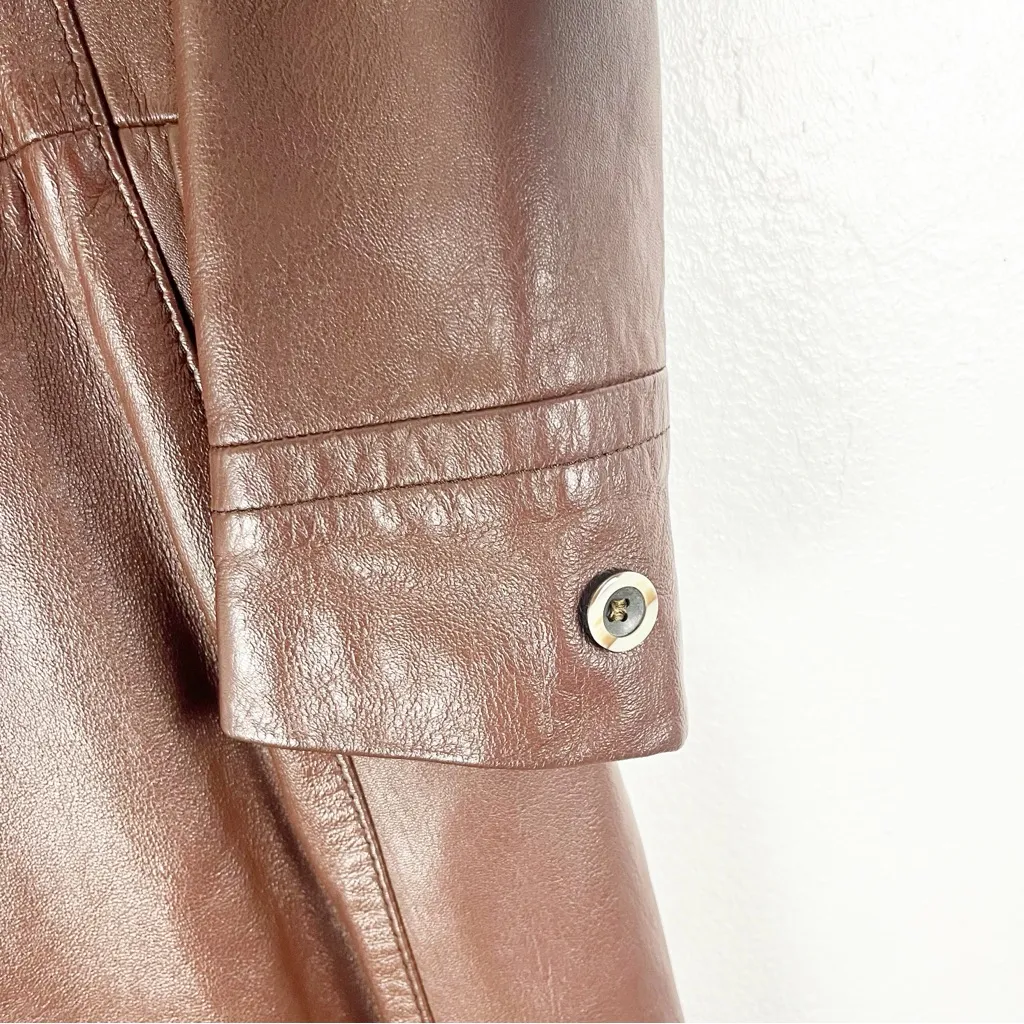 Peter Caruso Genuine Leather Lined Long Sleeves Double Breasted Trench Coat Brown Size M - Image 9