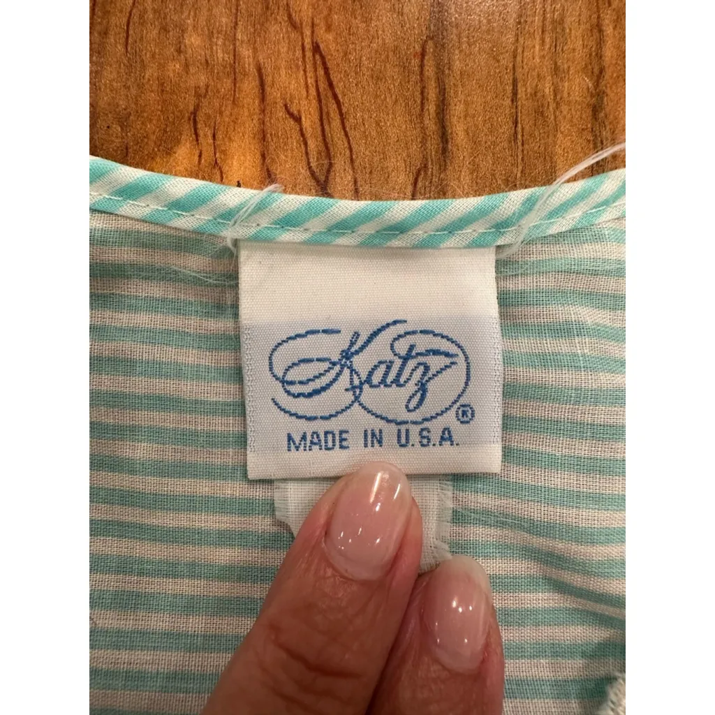 Women's vintage 1960’s Katz Nightgown Size M Blue White Striped - Image 6