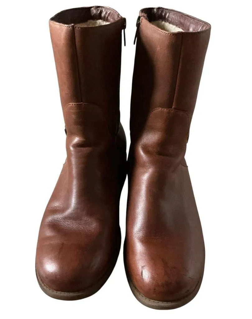 Ugg womens keppler brown leather waterproof moto boots size 10 sheep wool lined - Image 3