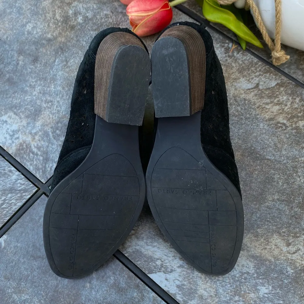 Franco Sarto Black Suede Ashlee Laser Cut Block Heel Ankle Boots 6 - Image 8