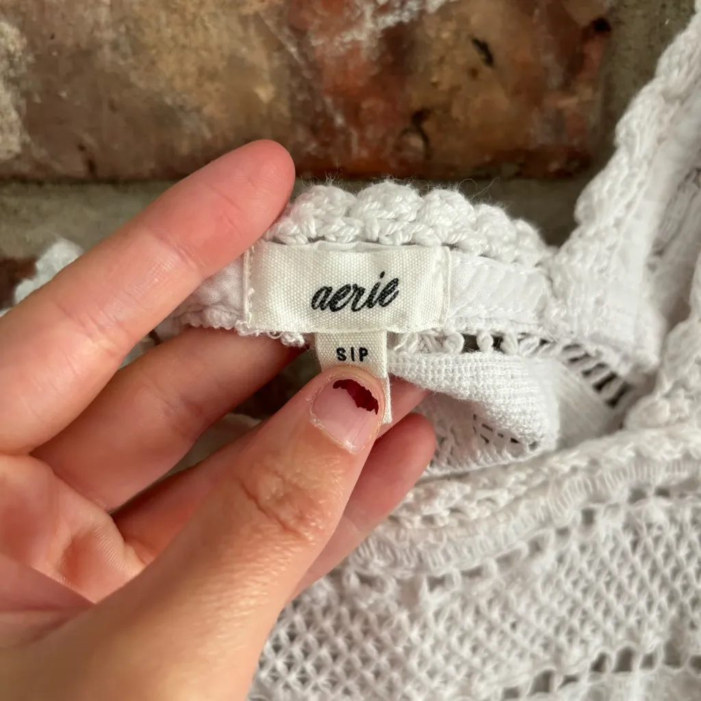 Aerie White Crochet Crop Tank Top Festival Boho, S - Image 3