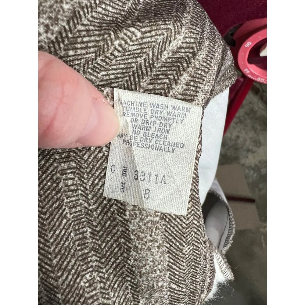 blazer striped herringbone brown polyester Tan Size 8 - Image 11
