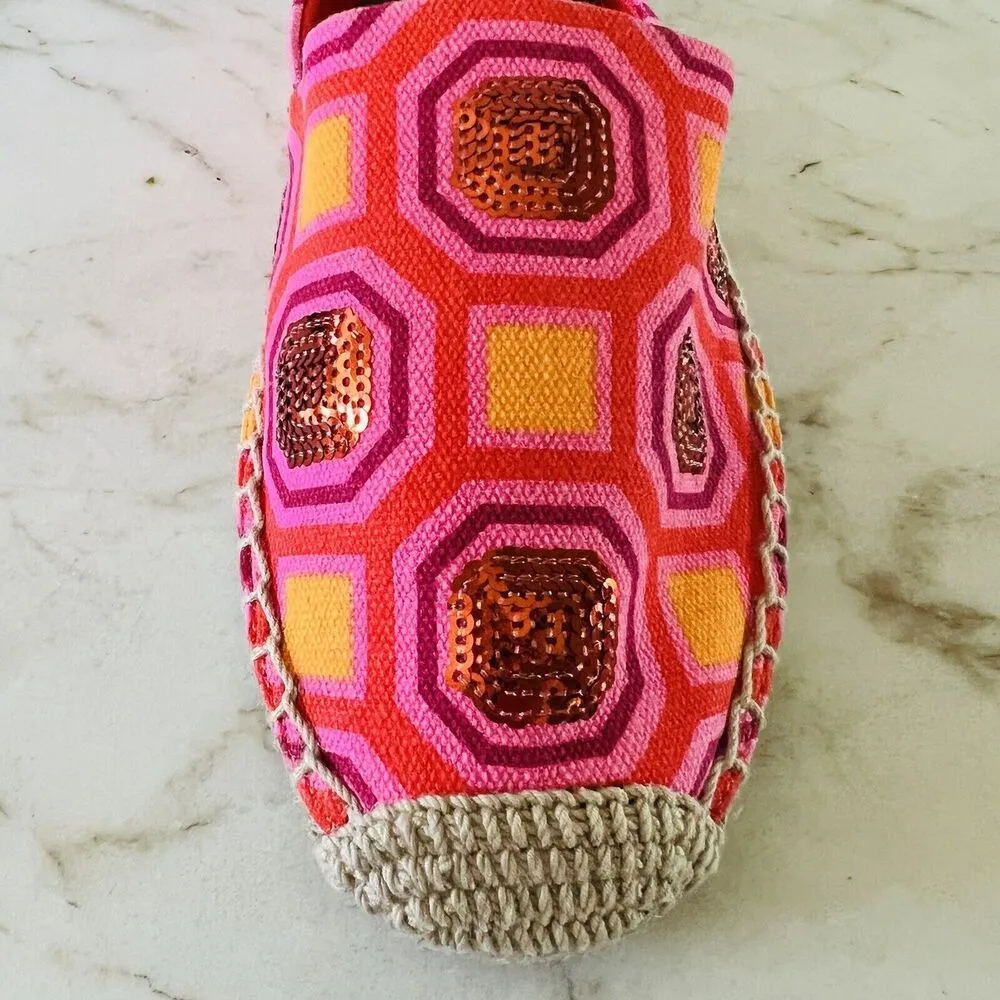 TORY BURCH Vivid Orange Octagon Sq Cecily Embellished Espadrille Flats - US 6.5 - Image 4