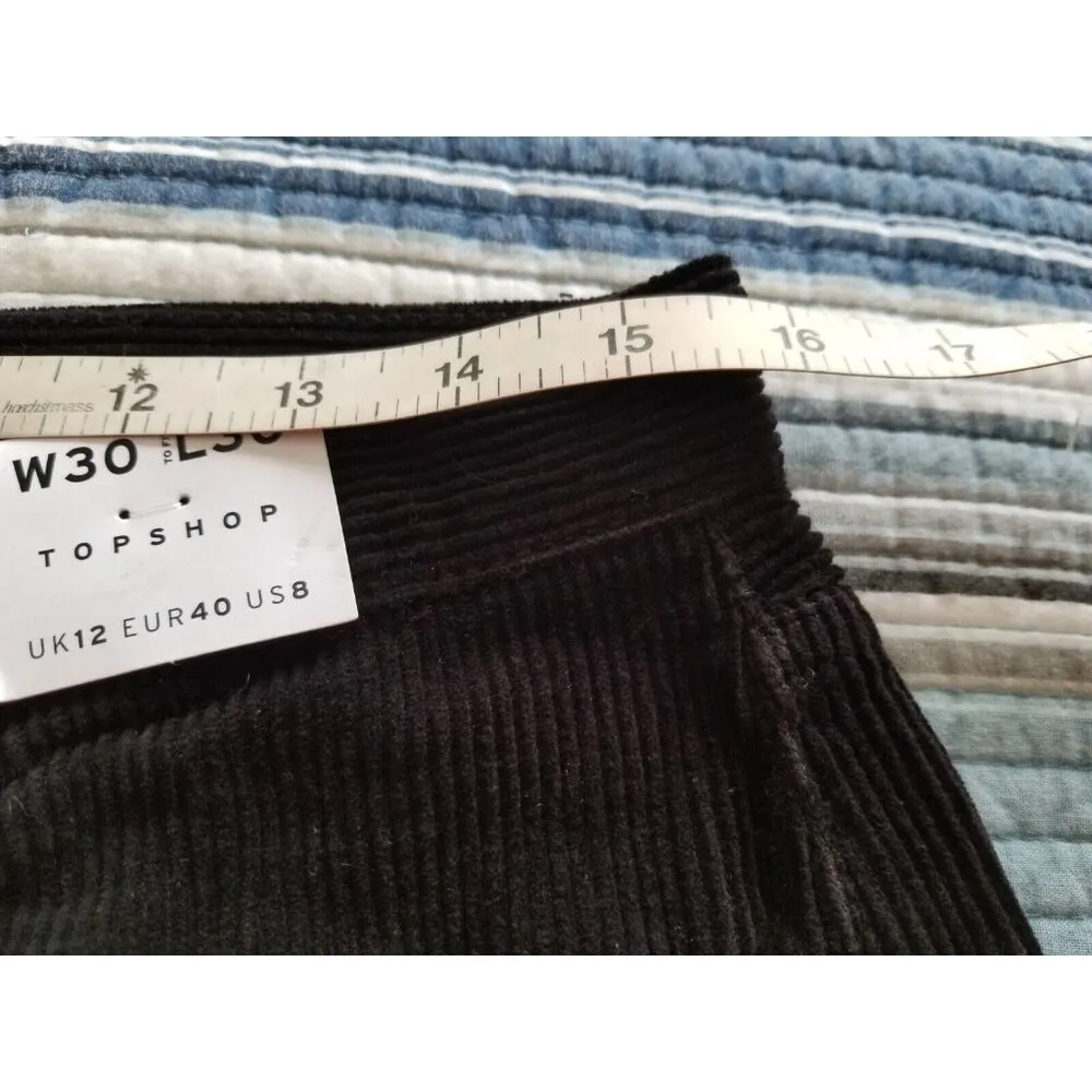 TOPSHOP Black Straight Leg Corduroy High Rise Button Fly Jeans Womens 30/30 US 8 - Image 6