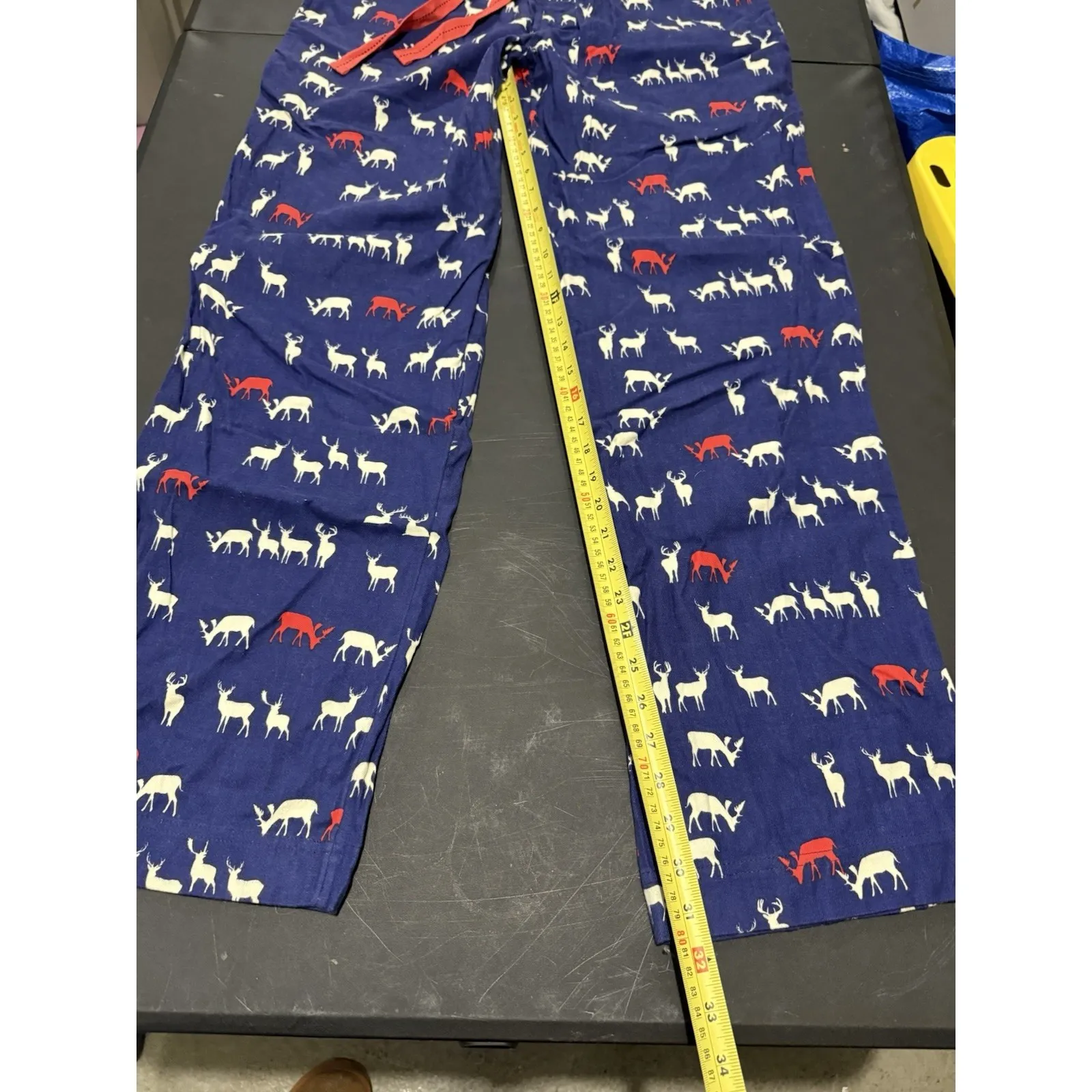 Boden Flannel Navy Elk Print Pajama Bottoms Men's Size L Long Blue Size L - Image 6