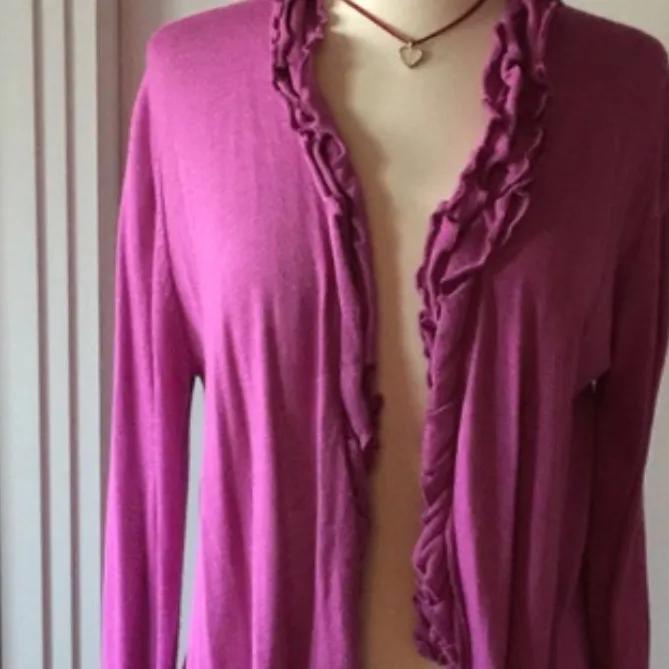 Adrienne Vittadini Purple Ruffled Cardigan - Image 4