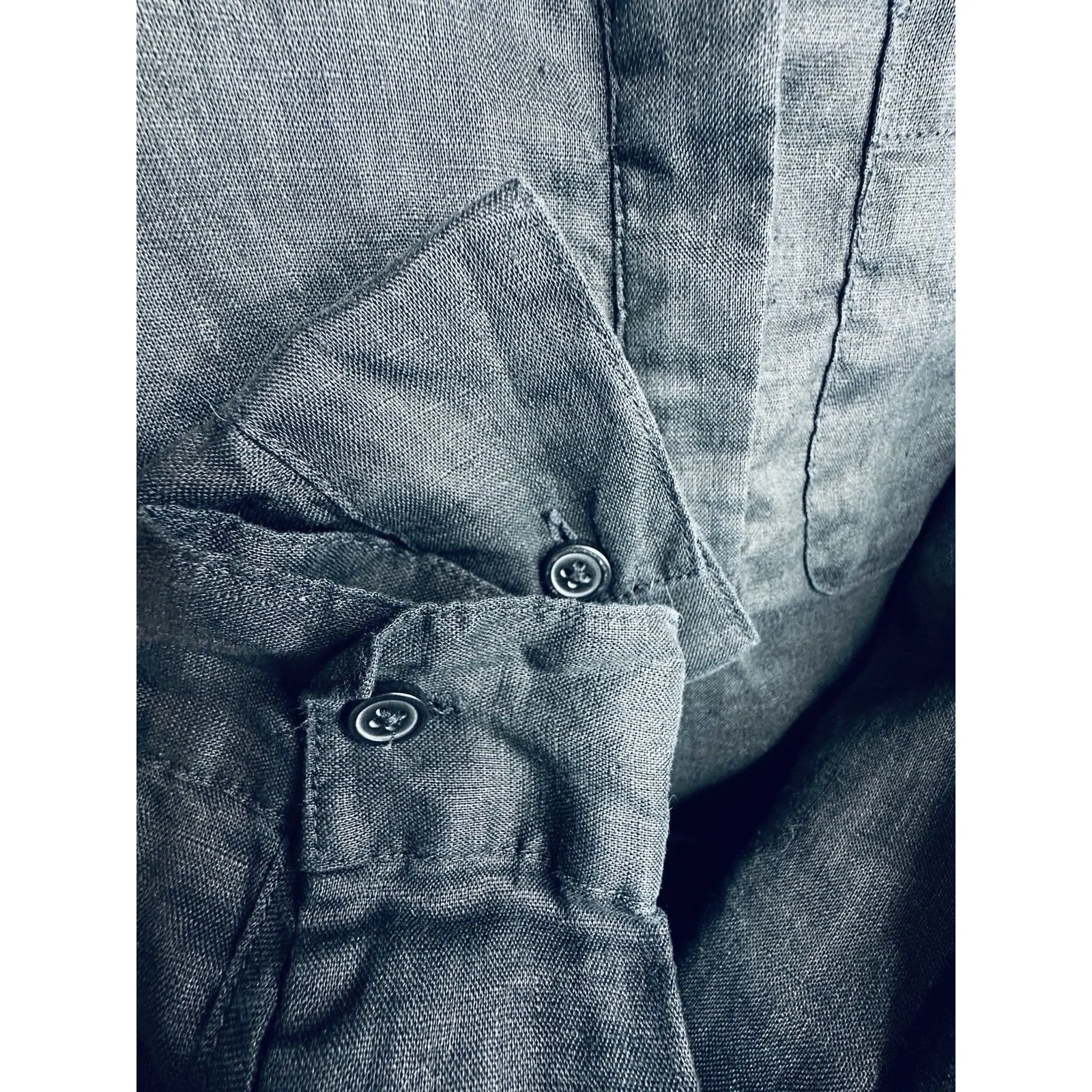 garnet Hill Black Linen Button Front Long Sleeve Tunic Shirt size small pocket - Image 7