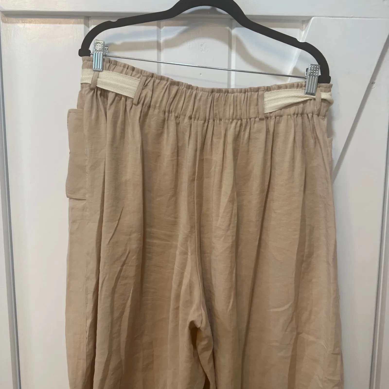 Anthropologie Womens Safari Pants Medium Wide Leg Tan Cargo Belt Flowy Loose - Image 6
