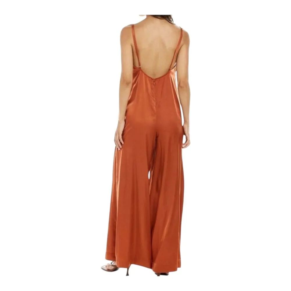 WeWoreWhat Slip Wide Leg Jumpsuit, size Small NWT straps & zipper color clay - Image 2