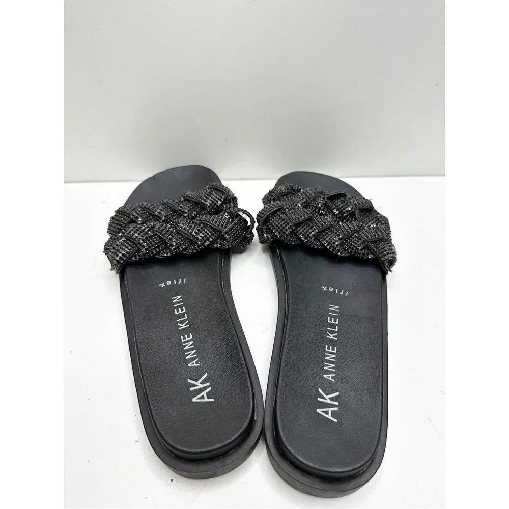 Anne Klein‎ Sandals Women 6 Black Journi Rhinestone Embellished Flat Slides - Image 5