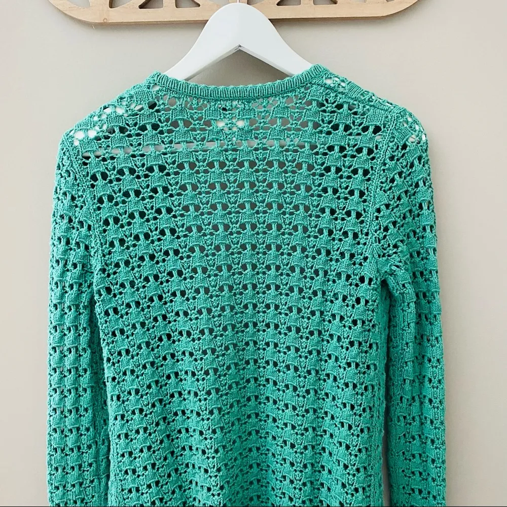 Far Away From Close by Anthro. Open Front Knit Cardigan Green Sz XS - Image 7