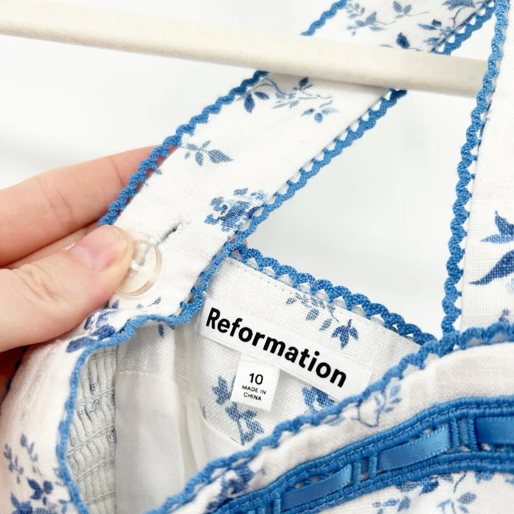 Reformation Womens Cottagecore Coastal Beachy 100% Linen Floral Eloise Top 10 - Image 5