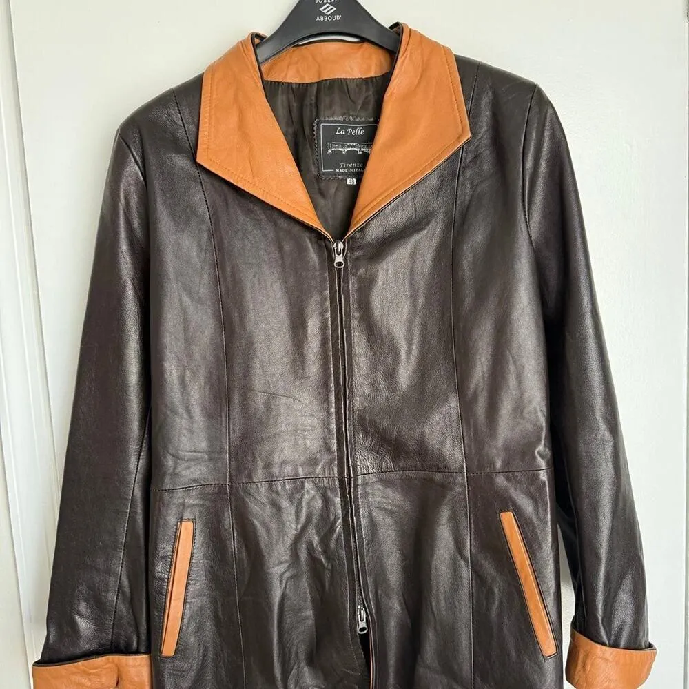 Italian Black and brown leather jacket size medium /large - Image 2