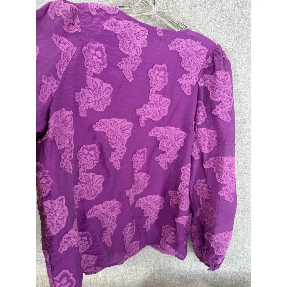 LOFT Ann Taylor Large Blouse Top Pink Floral Womens Peasant Long Sleeve Lined - Image 11