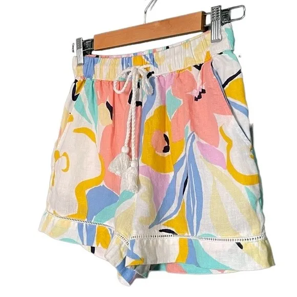 Rachel Zoe Linen Shorts Pastel Abstract Floral Pull-On Shorts Women’s Size Small - Image 5