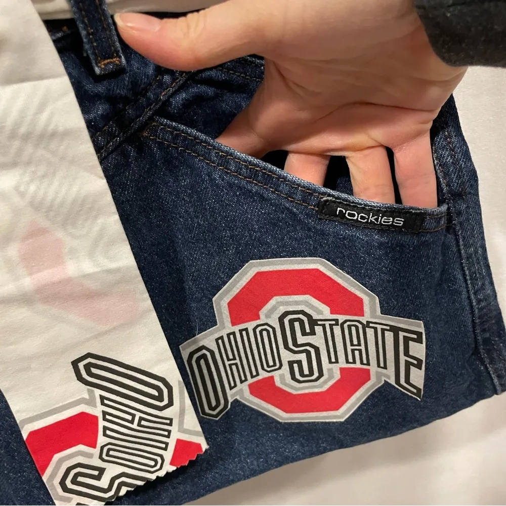 Cute vintage 80’s game day Ohio State jeans denim retrofit purse bag OSU Red - Image 5