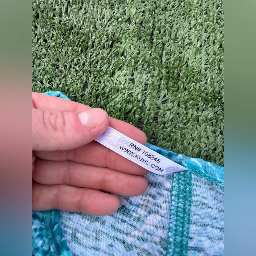 Kuhl Meridian Teal Floral Burst Front Notched Burnout Cotton Blend Top, Size S - Image 6