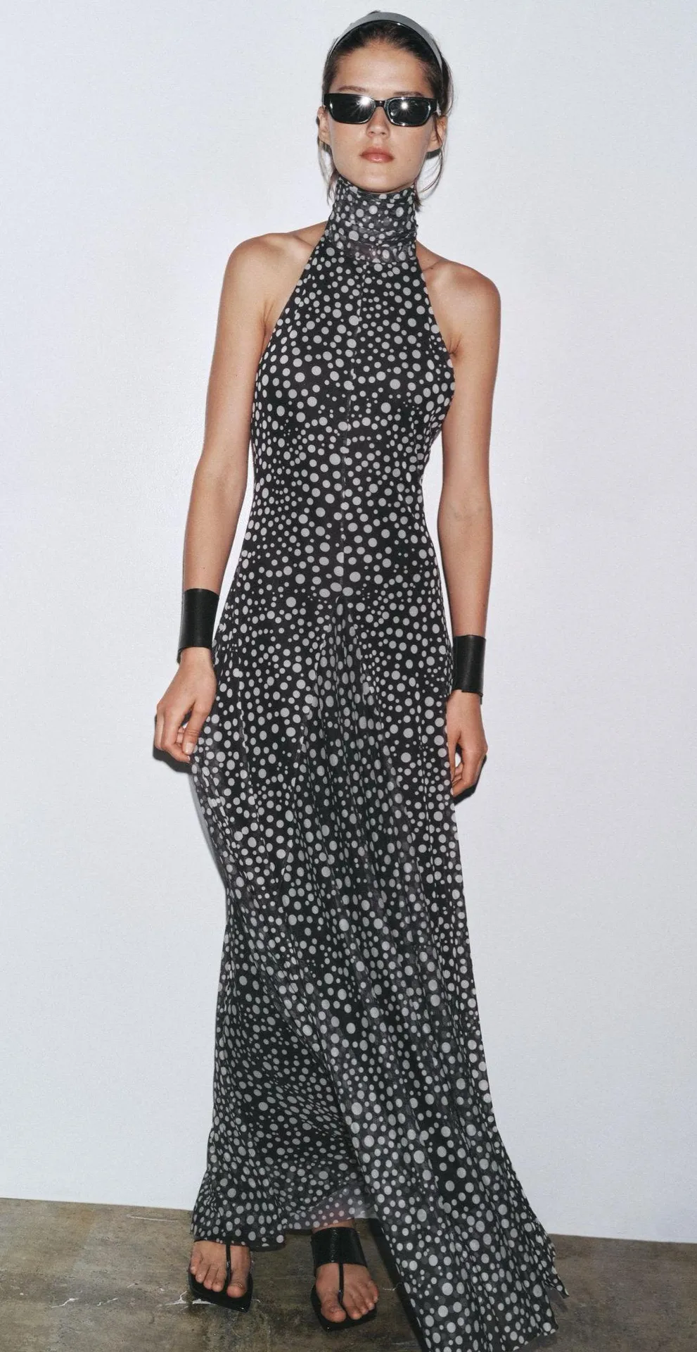 Zara Black and White Polka Dot Halter Flowy maxi Dress - Image 9