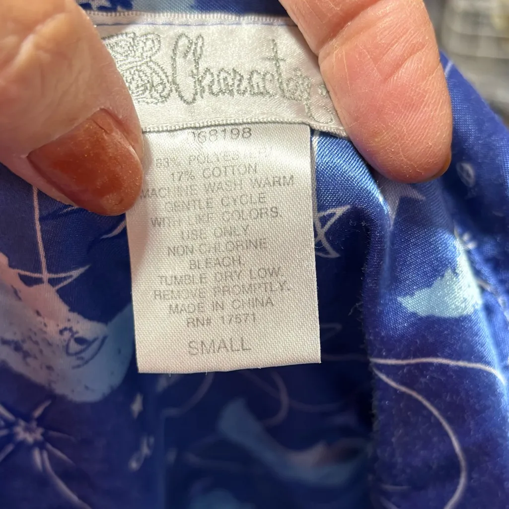 Character 2pc Wm’s Small PJ’s Satiny Celestial Moons Button frt top long pants Blue - Image 5