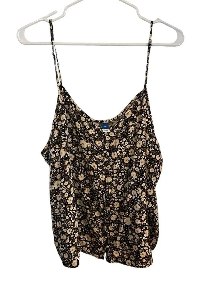 Old Navy black and cream floral tank top - Image 3