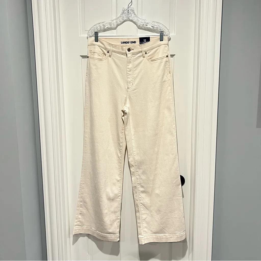 Lands End NWT High Rise Wide Leg Denim Jeans Ecru Size 12 Ivory Cream - Image 2