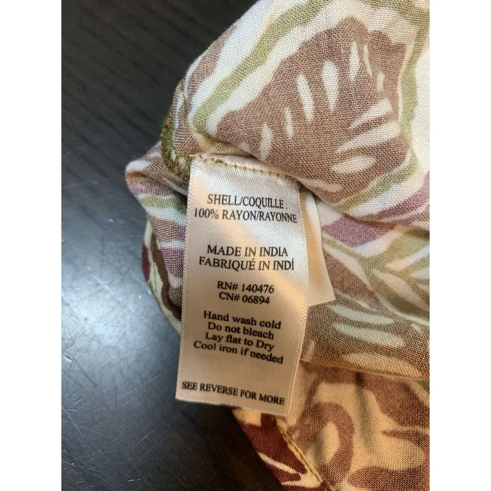 Faherty Boho Peasant Cottage Ruffle Top Womens Medium Floral Henley Cap Sleeve‎ - Image 5