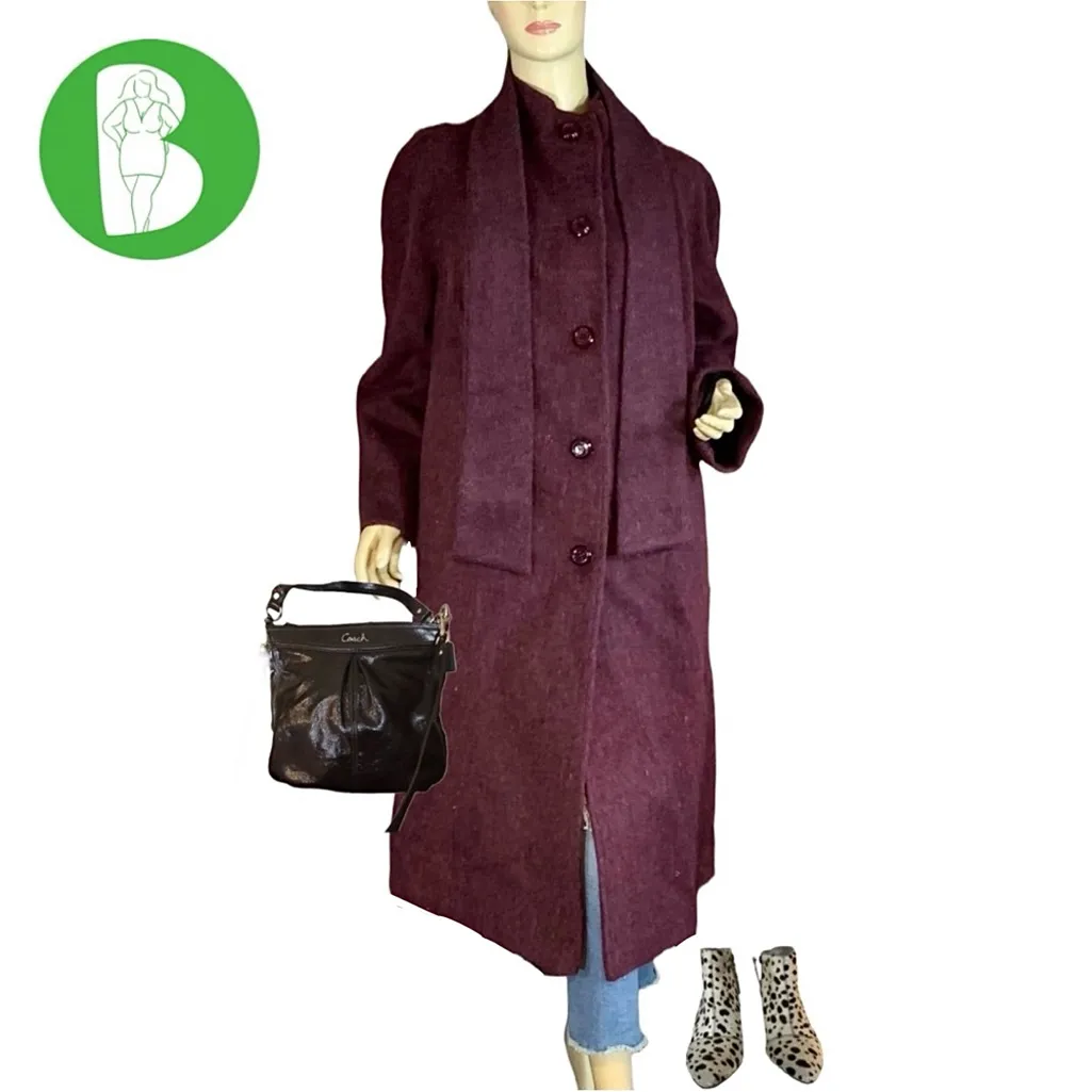 VINTAGE 1980'S SEARS BURGUNDY PURPLE MOHAIR WOOL COAT NWT (16W) - Image 2