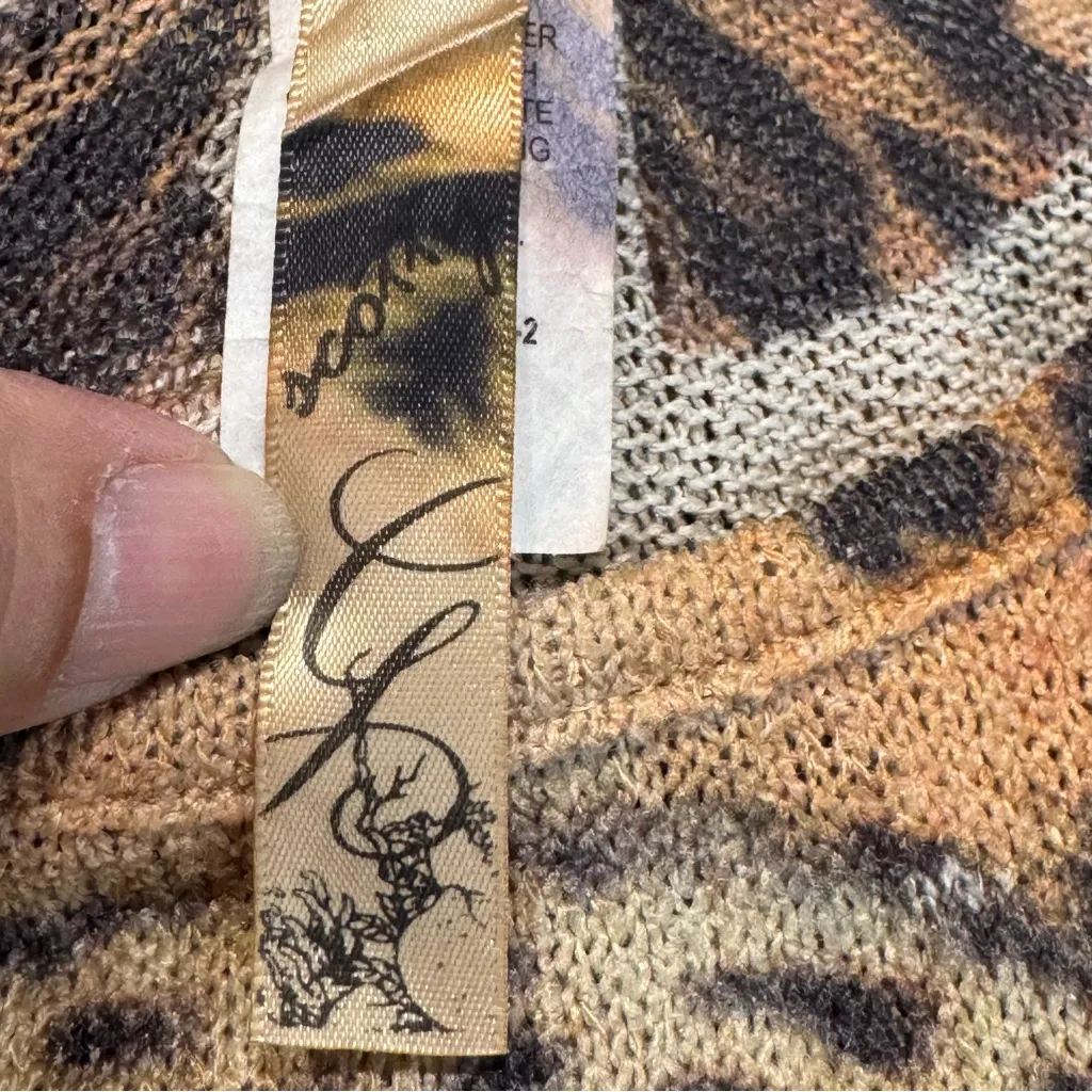 Vintage Y2K‎ Scotty Leopard Print Big Cat Gauzy Short Sleeve Sweater Top Size S Black - Image 6