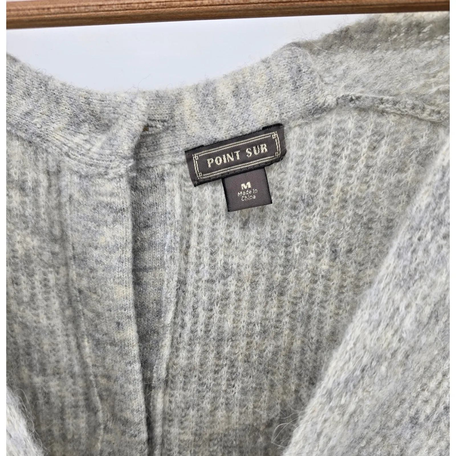 POINT SUR V Neck Button Back Knit Sweater Pullover Women Medium Marled Gray - Image 2