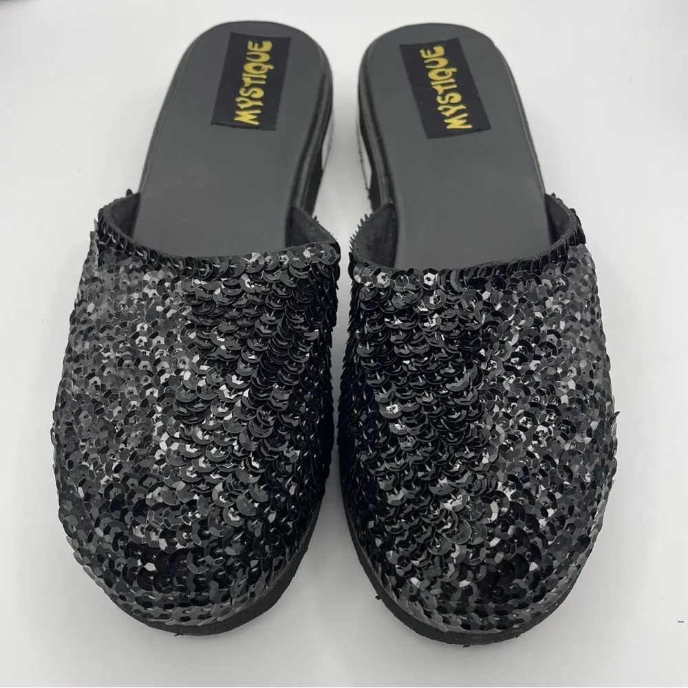 Mystique sequins slip-on black sandals Size 6 - Image 3