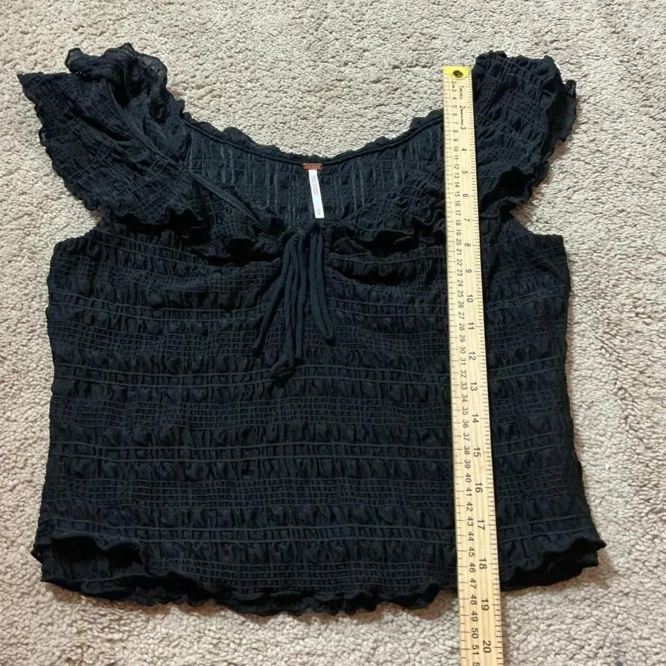 Free People Black Smocked Ruffled Square Neck Crop Top Tank M Fairycore Grunge - Image 4