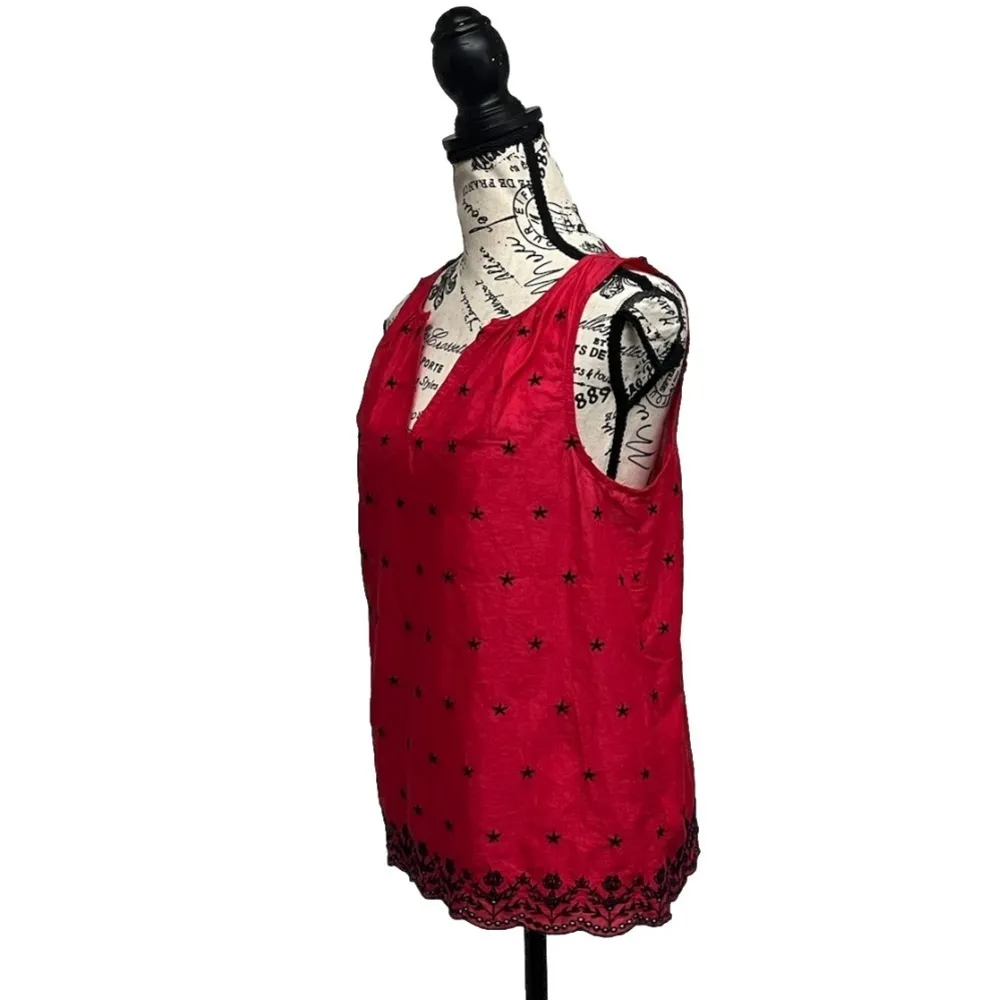 GAP Red Scalloped Eyelet Sleeveless Babydoll Blouse Women’s XS Coastal - Image 3