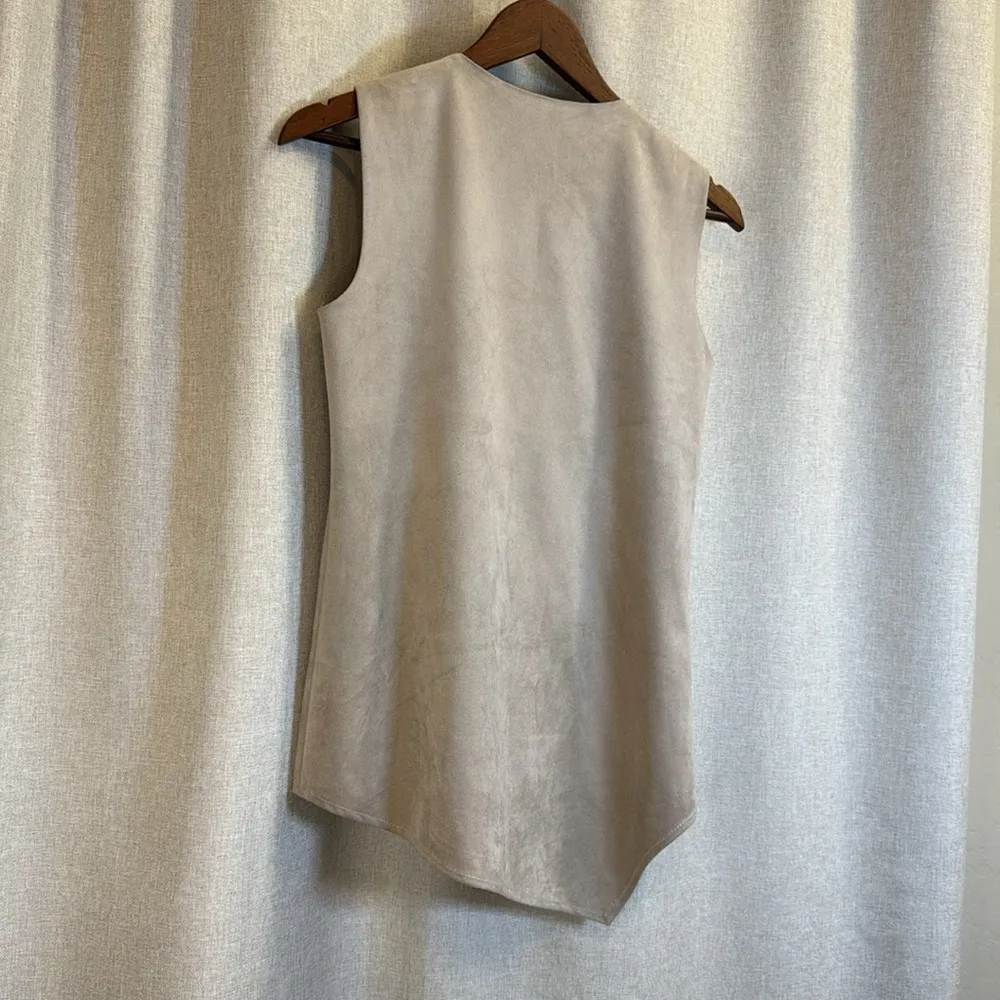 BCBG MaxAzria Light Stone Abby Faux Suede with Ruffle A Symmetrical Cut Tank Top - Image 8