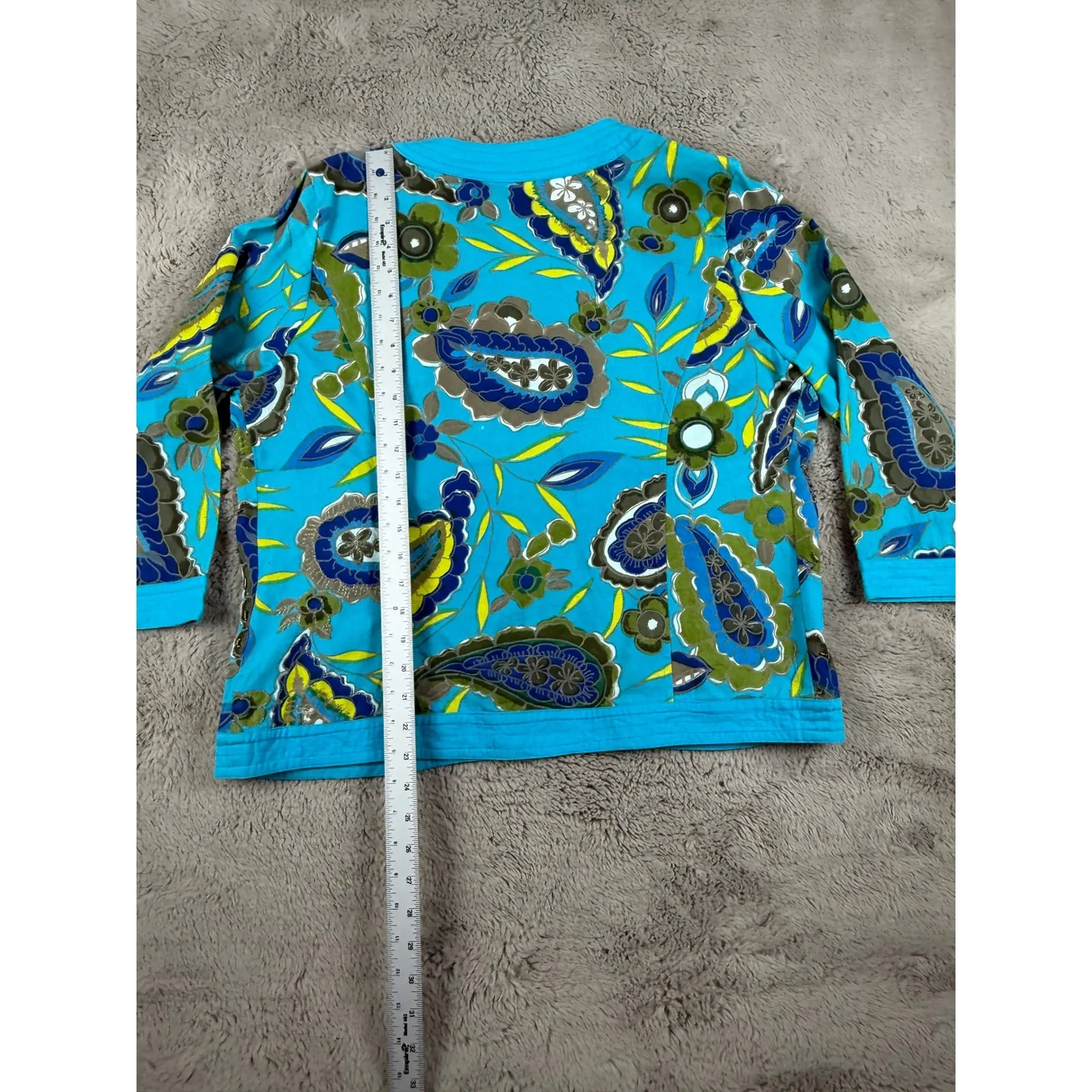 Tantrums‎ Floral Paisley Print Open Front Cardigan Jacket Bohemian Size L Blue Size L - Image 6