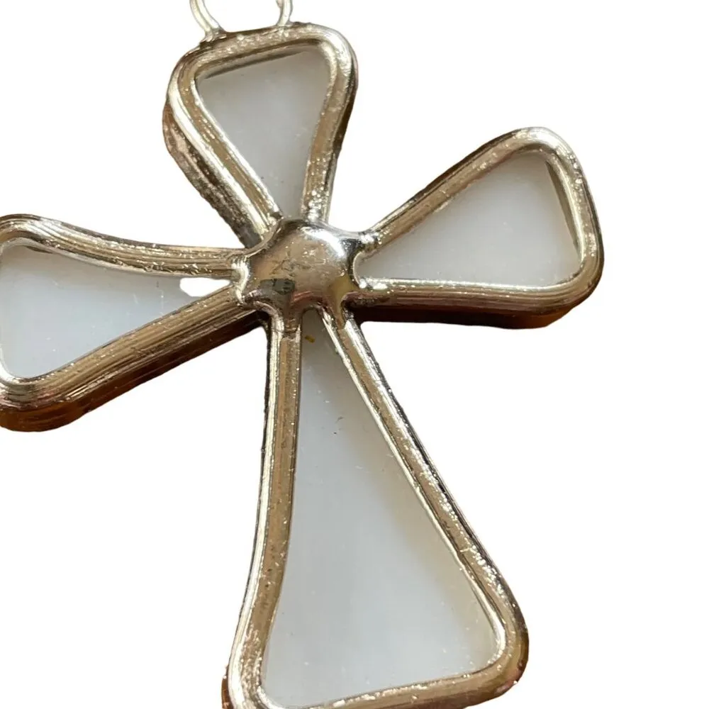 Stain Glass Cross Crucifix White Pendant Religious Jewelry Fashion u Necklace Ch - Image 3