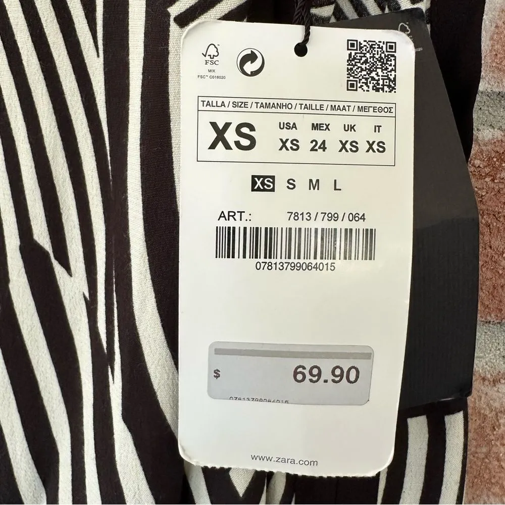 Zara Abstract Striped Tie Back Tank Top NEW Women’s XS Black White - Image 5