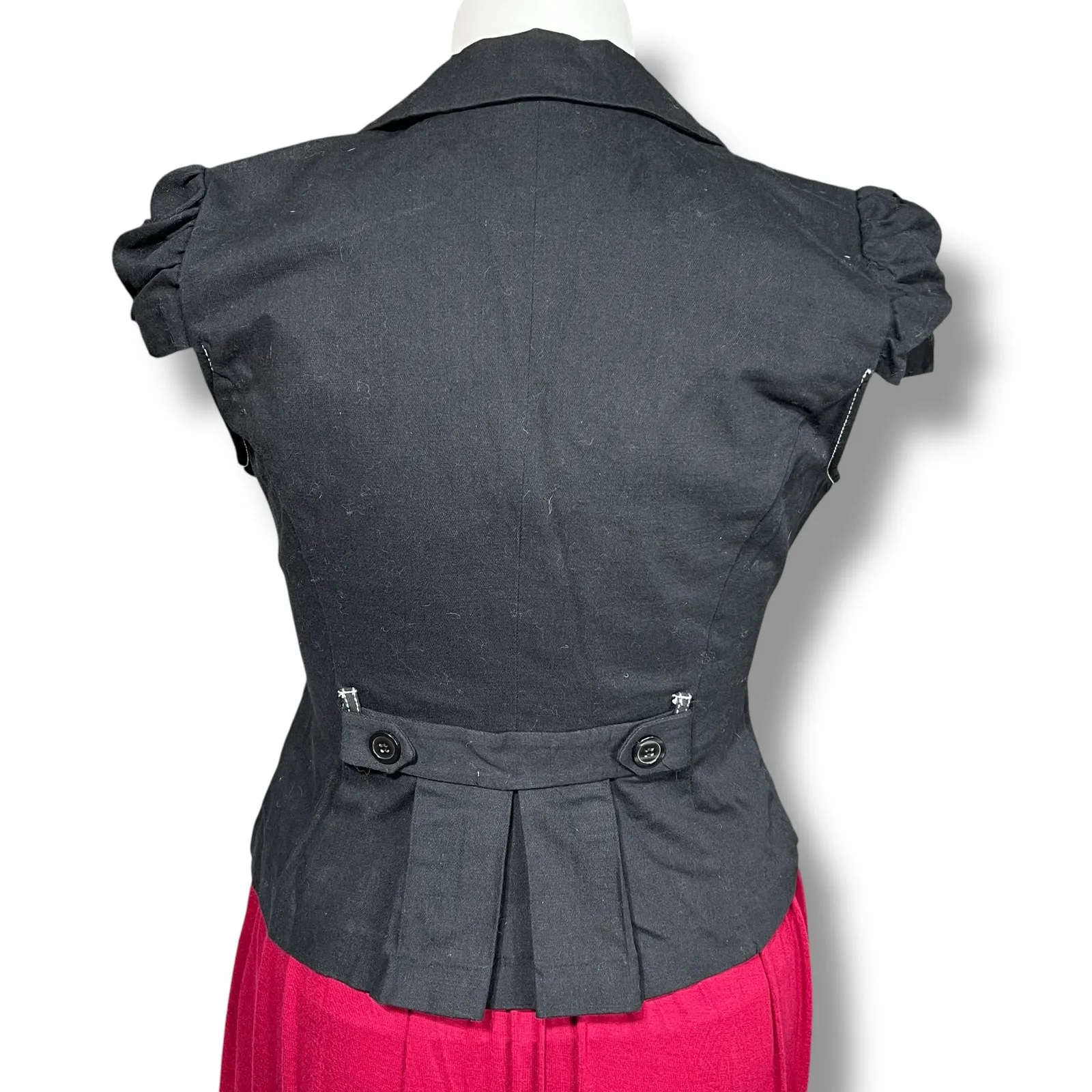 Y2K My Michelle Womens Blazer Suit Jacket Short Sleeve Fitted Button Close Black - Image 3