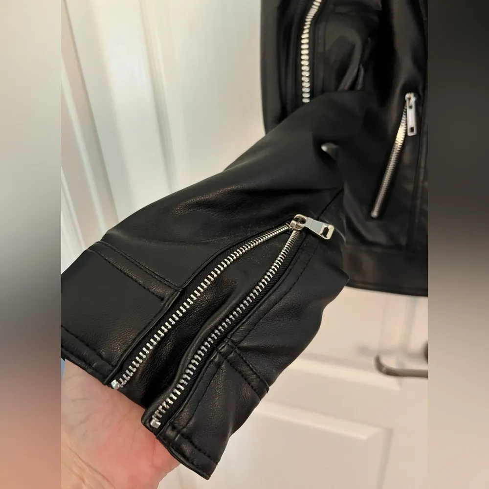 BLOOMINGDALES XS Love Token Black Faux Leather Jacket NWT - Image 2