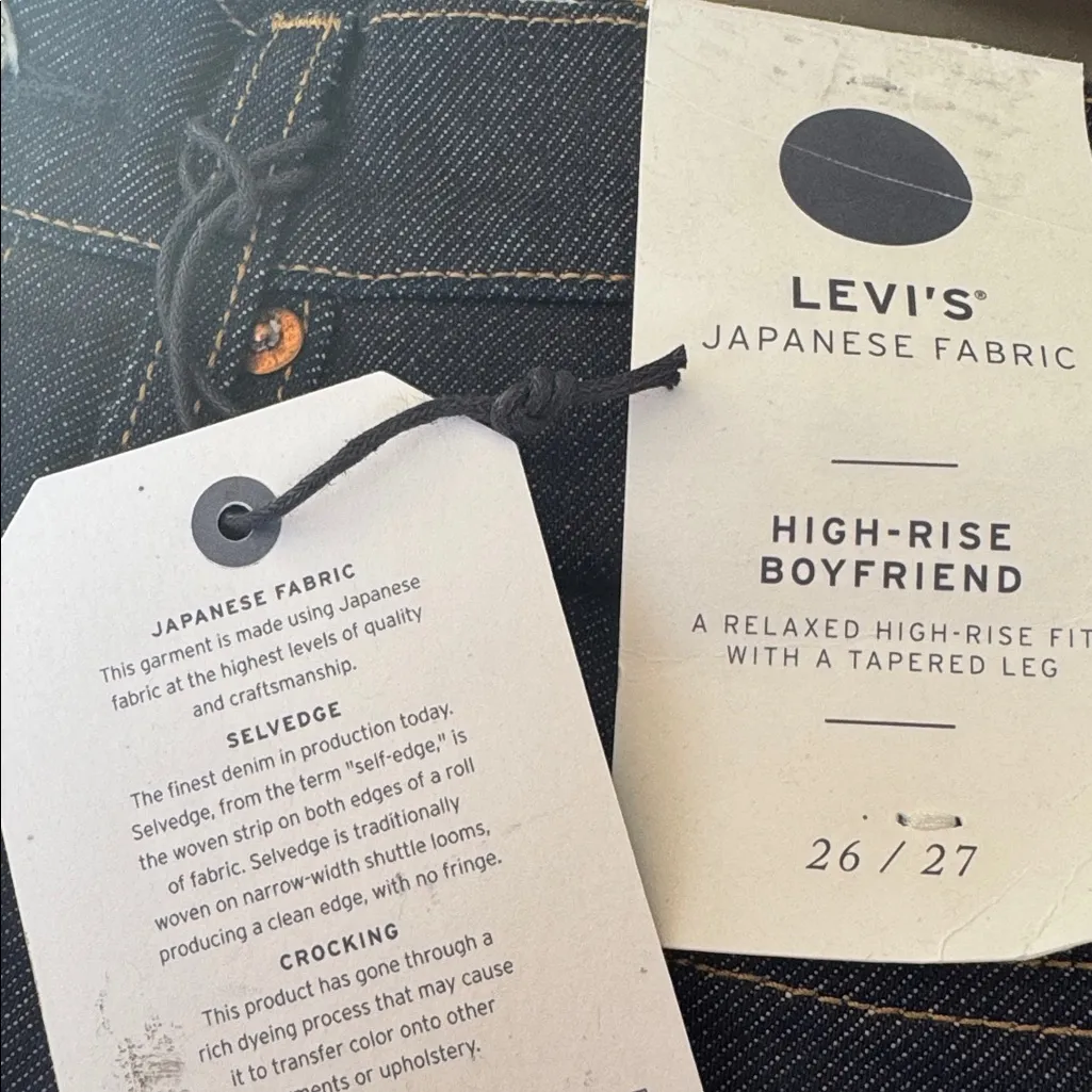 Levi’s Japanese jeans Fabric High Rise Boyfriend Women’s 26 X 27 Dark Blue Denim - Image 10