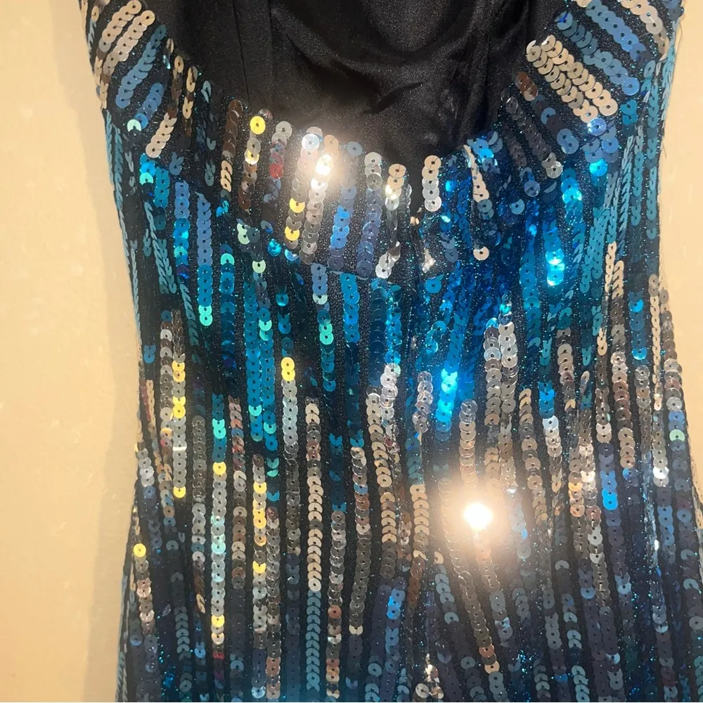VTG Alyce Designs Blue Silver Halter Party Sequin Mini Dress 12 - Image 8