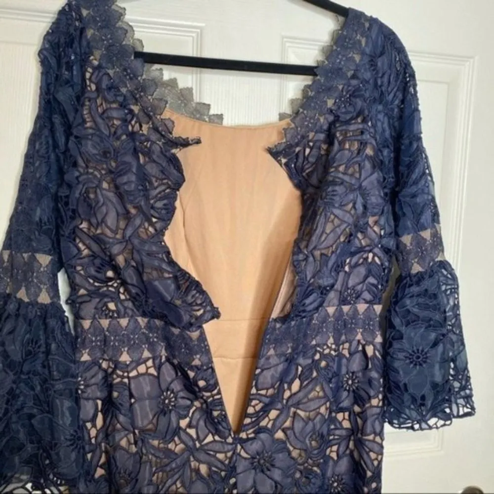 NWT Tadashi Shoji Navy Blue Nude Lace Off The Shoulder Maxi Dress Gown Size 10 - Image 8