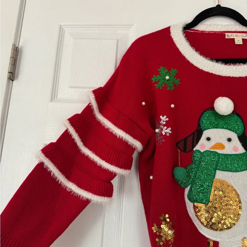 Christmas Penguin Ugly Sweater 3D Ornaments Cute Red Holidays Snow - Image 2