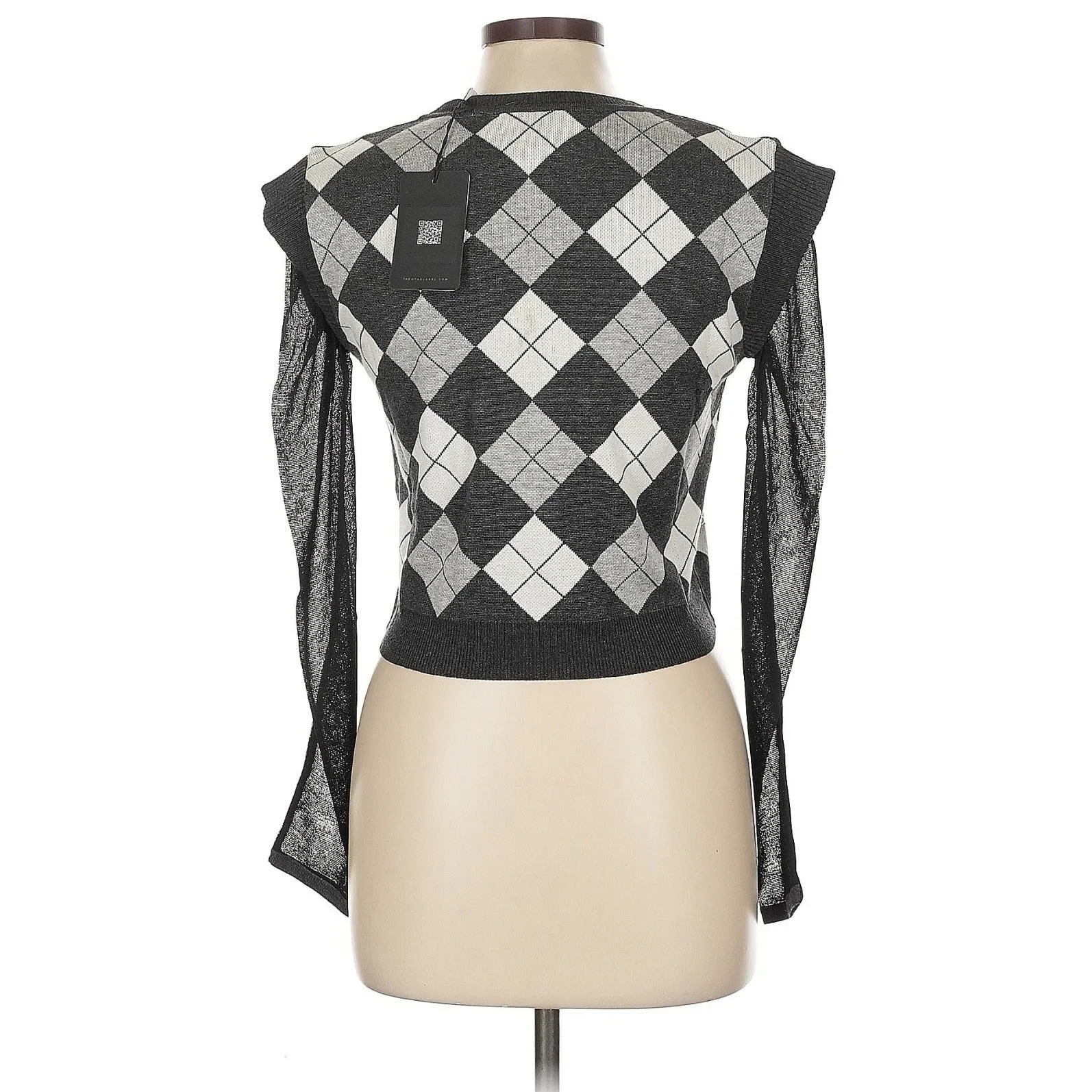 Theo The Label Nomia Plaid Pearly V-neck‎ Sweater Sz Large Argyle Y2K Aesthetic - Image 2